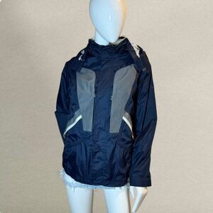 Y2K Navy Grey Gorpcore Windbreaker Jacket Oversized Outdoorsy Sporty S/M